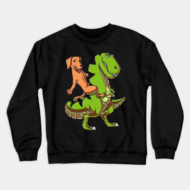 Labrador Retriever Riding T-Rex Dinosaur Crewneck Sweatshirt by underheaven